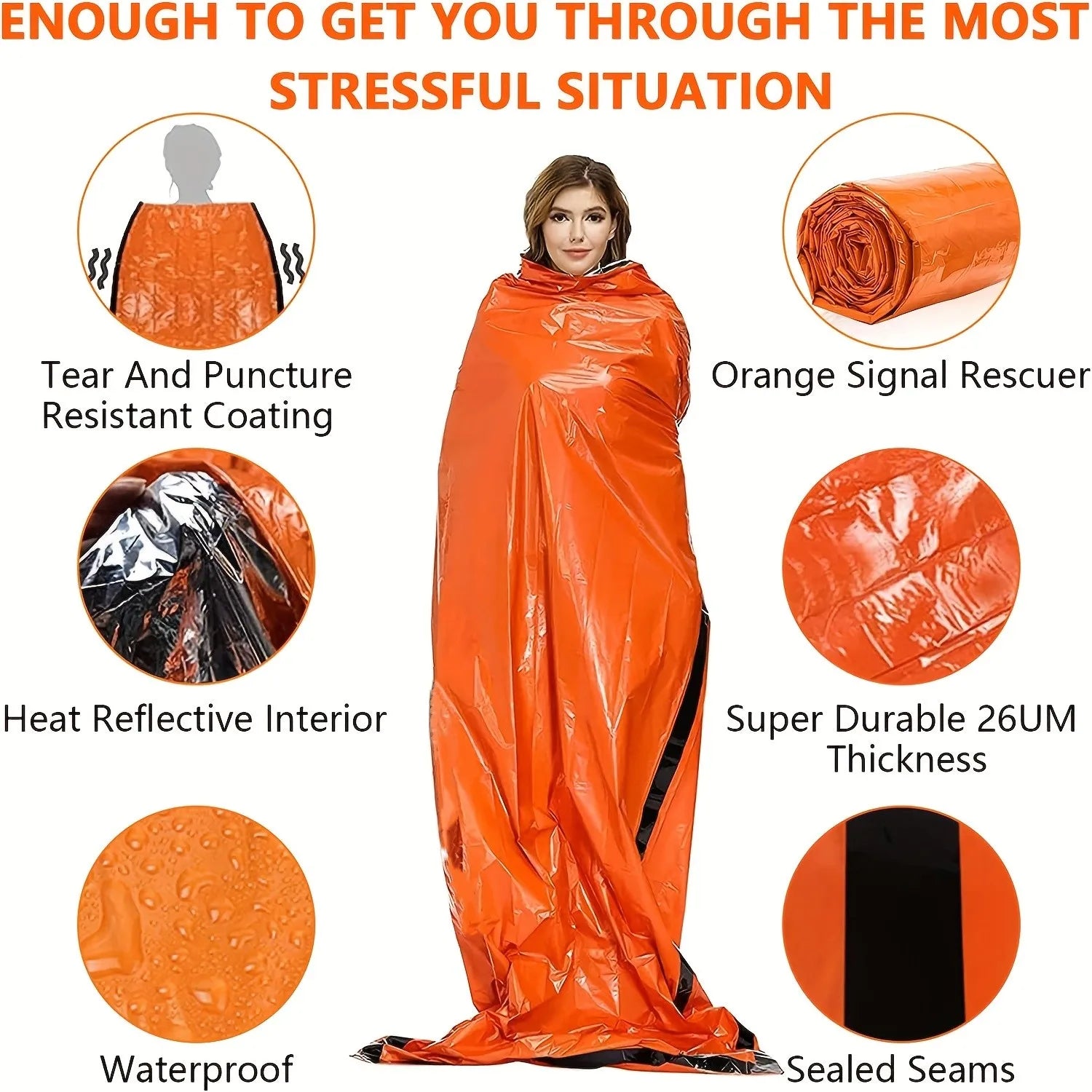 Waterproof Emergency Survival Sleeping Bag for Camping, Hiking, and First Aid